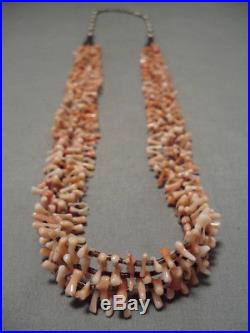 Rare Pink Coral! Vintage Navajo Native American Necklace Old Sterling Silver