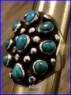 Rare Preston Monongye Hopi Sterling & Turquoise Ring Size 8.75 Early Made Piece