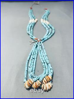 Rare Quadruple Jacla Vintage Navajo Turquoise Heishi Necklace Old