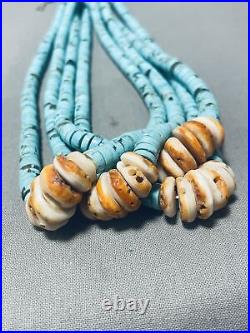 Rare Quadruple Jacla Vintage Navajo Turquoise Heishi Necklace Old