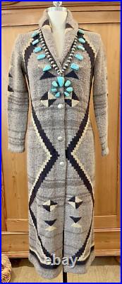 Rare Ralph Lauren Hand-Knit Native American Blanket Cardigan Coat Duster SMALL