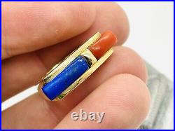 Rare Raoul Sosa 14K Yellow Gold Turquoise Coral Native American Ring