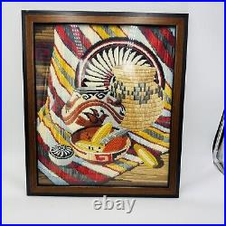 Rare Reinardy Native American Long-Stitch Needlepoint Basket Wall Art Framed