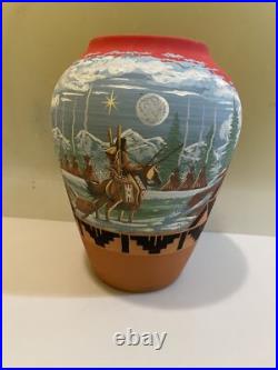 Rare Richard Underbaggage Native American Pottery Vase 12 Signed Lakota Art