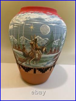 Rare Richard Underbaggage Native American Pottery Vase 12 Signed Lakota Art