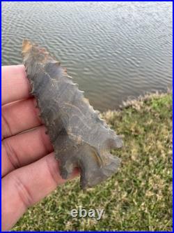Rare Serrated Native American Corner Notch Pine Tree Arrowhead Point