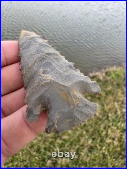 Rare Serrated Native American Corner Notch Pine Tree Arrowhead Point