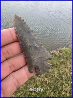 Rare Serrated Native American Corner Notch Pine Tree Arrowhead Point