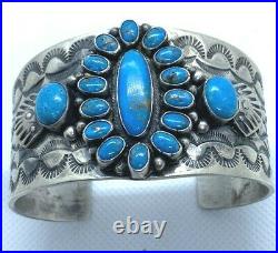 Rare Sheila Tso Kingman Turquoise Cluster Cuff Bracelet Sterling Silver Navajo