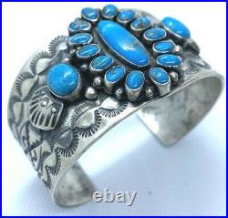 Rare Sheila Tso Kingman Turquoise Cluster Cuff Bracelet Sterling Silver Navajo