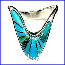 Rare Signed Calvin Begay Navajo Sterling Silver Inlay Turquoise Stone Ring Sz 9