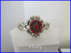 Rare Signed Florence Begay Navajo Coral SS Sandcast Cuff Bracelet