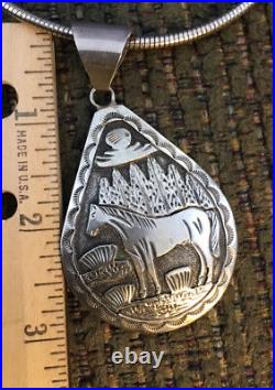 Rare Signed L Native American Etched Sterling Horse Pendant
