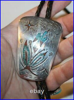 Rare Signed Tommy Singer T Sterling Silver Turquoise Bolo Tie Bennet Clasp C-31