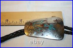 Rare Signed Tommy Singer T Sterling Silver Turquoise Bolo Tie Bennet Clasp C-31