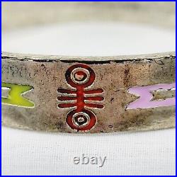 Rare Silver Vintage Handmade Bracelet Bangle Native American Strange Symbols