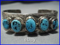 Rare Sky Blue Turquoise Vintage Navajo Sterling Silver Bracelet Cuff