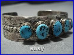 Rare Sky Blue Turquoise Vintage Navajo Sterling Silver Bracelet Cuff