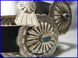 Rare Spiderweb Turquoise Vintage Navajo Sterling Silver Concho Belt Old