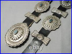 Rare Spiderweb Turquoise Vintage Navajo Sterling Silver Concho Belt Old