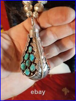 Rare Squash Blossom Necklace Native American Sacred Tobacco Turquoise Sterling