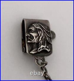 Rare Sterling Native American Indian Brave Clip Watch Fob Long Chain C. 1910