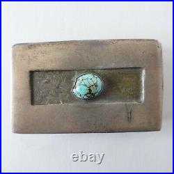 Rare Sterling Silver Cast Belt Buckle with Turquoise Cabochon