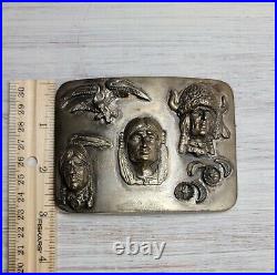 Rare Sterling Silver Native American Indian Chief Belt Buckle Sitting Bull Sioux