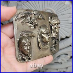Rare Sterling Silver Native American Indian Chief Belt Buckle Sitting Bull Sioux