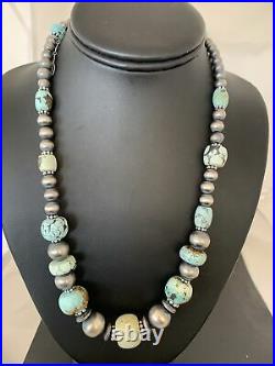 Rare Sterling Silver Navajo PEARLS DRY CREEK TURQUOISE Beads Necklace 1192