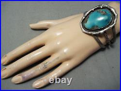 Rare Sterling Slag Vintage Navajo Morenci Turquoise Silver Bracelet Old
