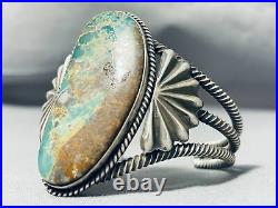 Rare Technique Vintage Zuni Royston Turquoise Coiled Sterling Silver Bracelet
