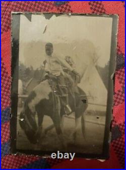 Rare Tintype Of African American Boy On Horse. Native American Teepee In Back
