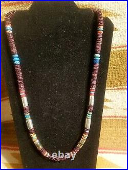 Rare Tommy Singer Sterling Silver Purple Spiny Oyster Turquoise Coral Necklace