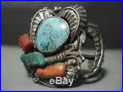Rare Turquoise! Blue Wind Vintage Navajo Sterling Silver Bracelet Old Pawn