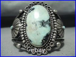 Rare Turquoise Heavy Coiled Vintage Navajo Sterling Silver Bracelet