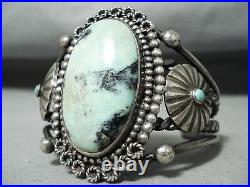 Rare Turquoise Heavy Coiled Vintage Navajo Sterling Silver Bracelet