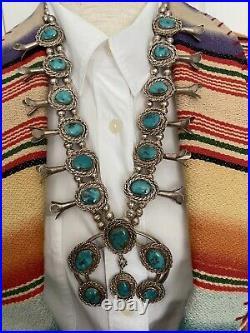 Rare! Turquoise Squash Blossom Necklace Navajo Handmade Sterling Silver