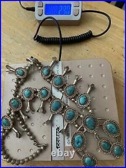 Rare! Turquoise Squash Blossom Necklace Navajo Handmade Sterling Silver
