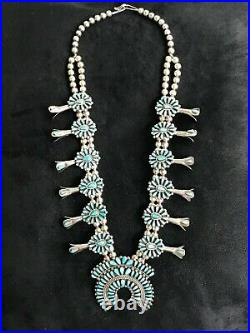 Rare Turquoise & Sterling Silver Squash Blossom Necklace. Vintage FM Begay