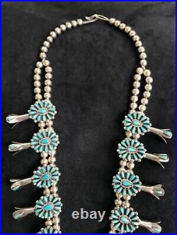 Rare Turquoise & Sterling Silver Squash Blossom Necklace. Vintage FM Begay