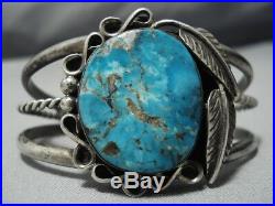 Rare Turquoise! Vintage Navajo Blue Wind Sterling Silver Bracelet