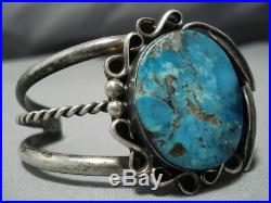 Rare Turquoise! Vintage Navajo Blue Wind Sterling Silver Bracelet