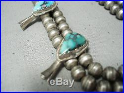 Rare Turquoise Vintage Navajo Sterling Silver Squash Blossom Necklace