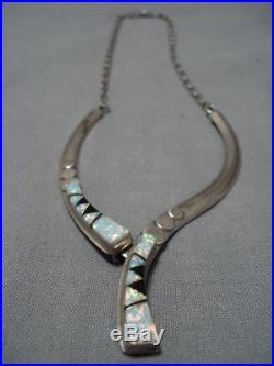 Rare Twirling Opal Vintage Taos Sterling Silver Native American Necklace