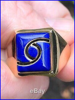 Rare Unisex / Mens Zuni Dickie Quandelacy Blue Lapis & 14k Gold Ring Size 12-1/2