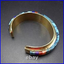 Rare VICTOR BECK SR Navajo 14K GOLD Webbed TURQUOISE CORAL Inlay Cuff BRACELET