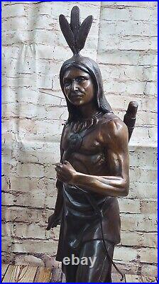 Rare VINTAGE Hiawatha Native American Bronze 34 tall Beautiful Detailed