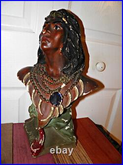 Rare VINTAGE Hiawatha Native American bust 20 plus tall Beautiful DETAIL BIN