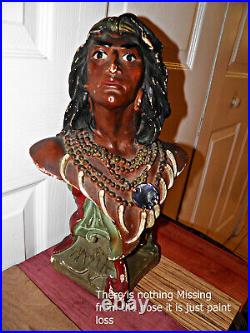 Rare VINTAGE Hiawatha Native American bust 20 plus tall Beautiful DETAIL BIN